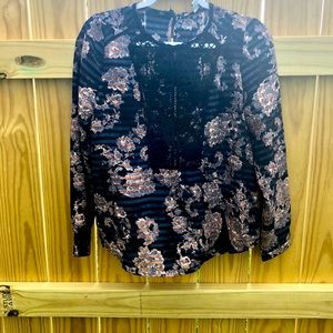 American Vintage Shirt Top Black Blue Stripe Floral Sz S